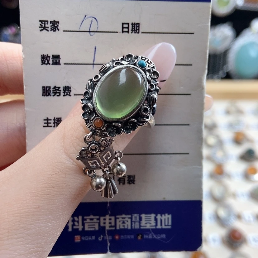 【闪购商品】岫玉戒指银S925镶嵌心*新疆西藏不包邮