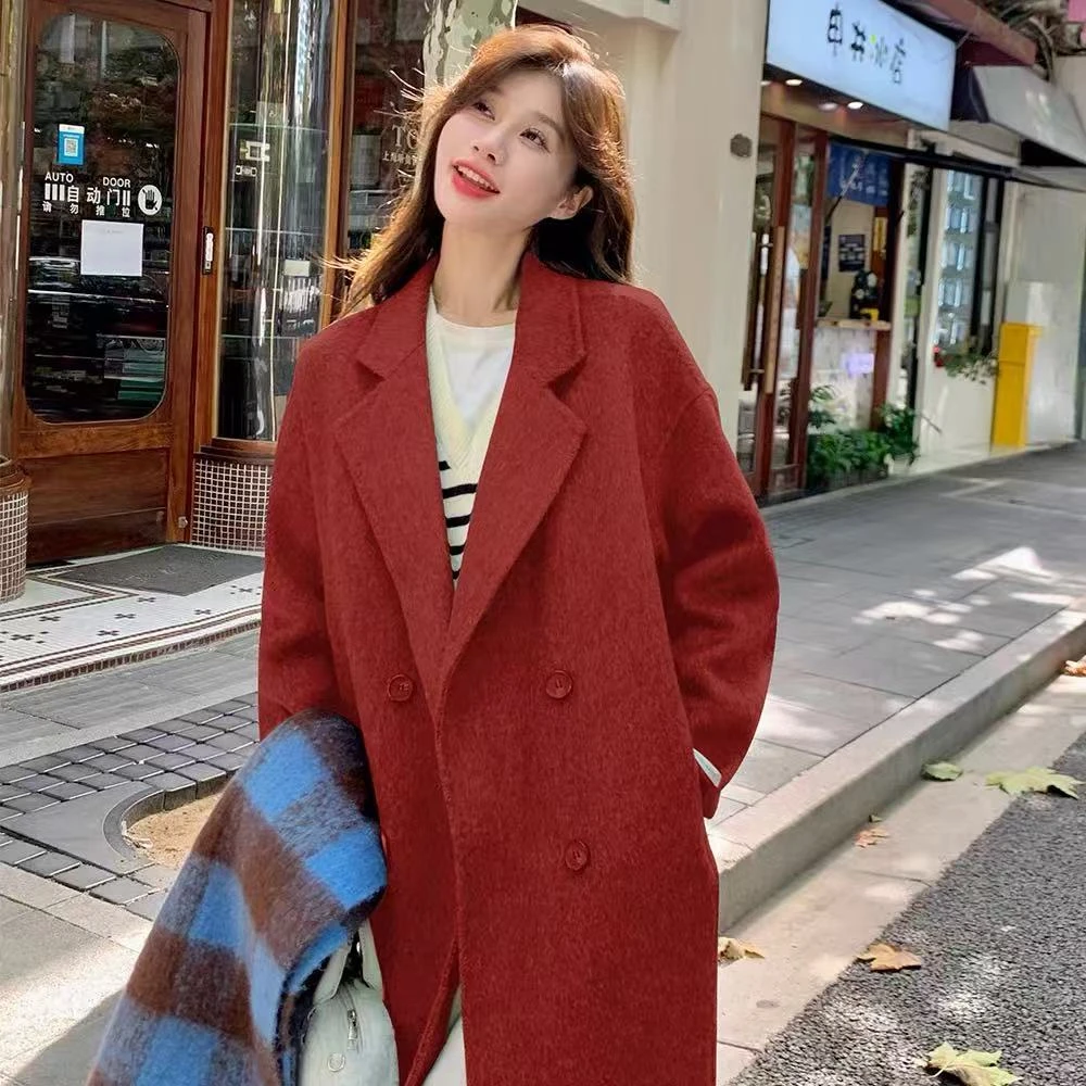 【JX815三色毛呢大衣气质】时尚休闲大气25新款双面呢大衣外套秋冬