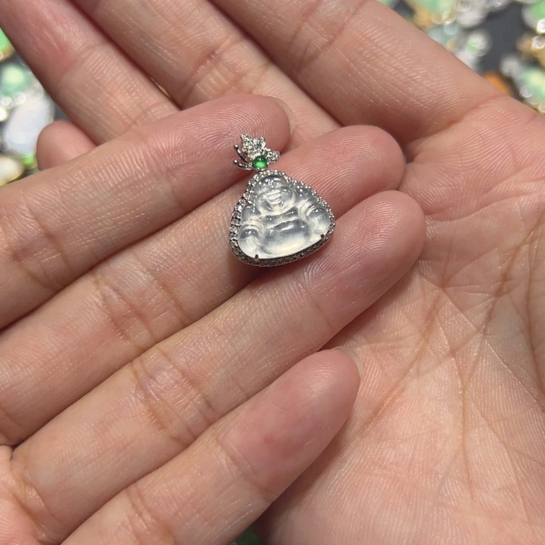 翡翠颈饰18K金镶嵌吊坠-480