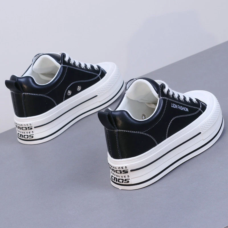 2025夏新款内增高6cm休闲小个子显瘦真皮松糕底系带百搭小白鞋女