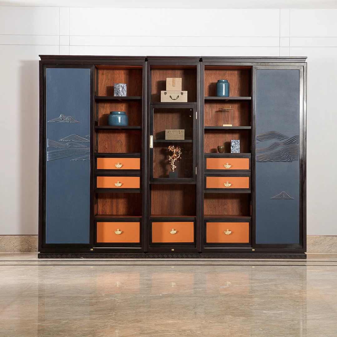 木兰花书柜全屋定制新中式整墙到顶量身定制储物柜