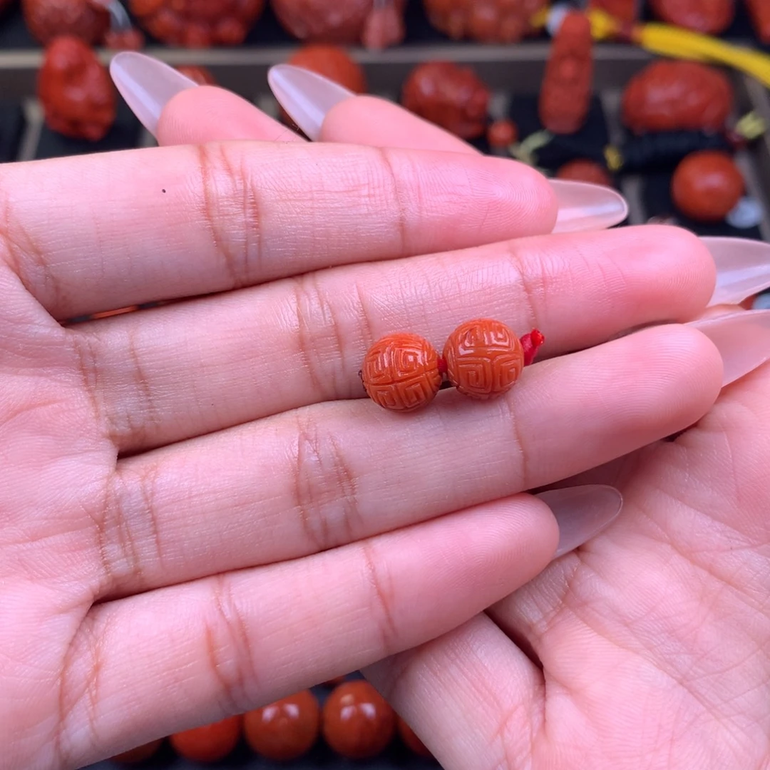 南红玛瑙未镶嵌回纹对珠9