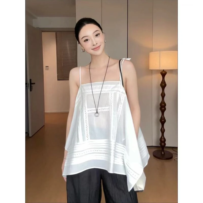 QIANYIYOU·“倩云肩衣”新款镂空刺绣一字领不规则背心上衣135