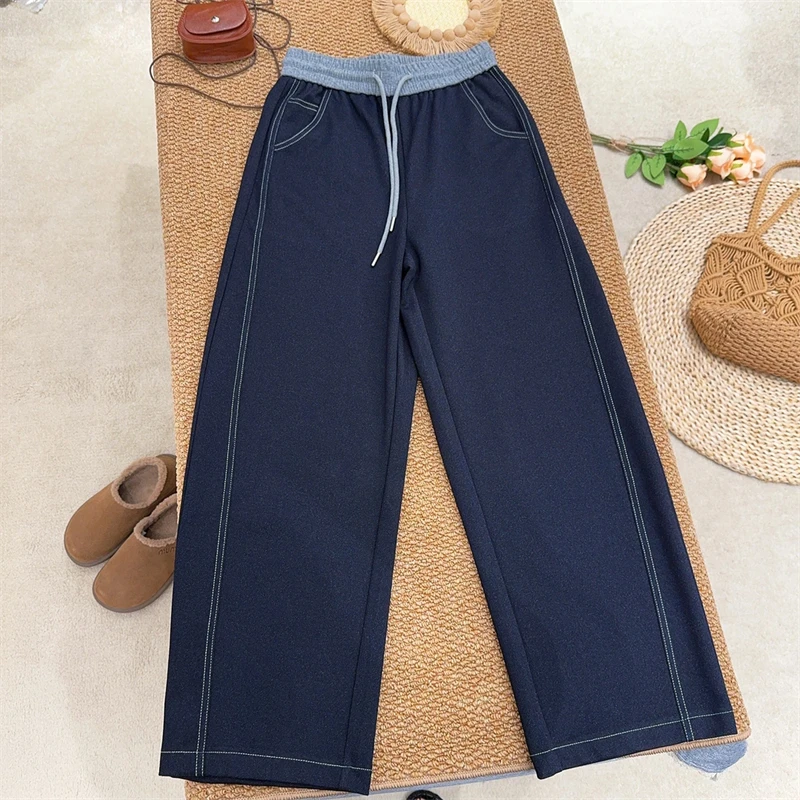 【萍姐推荐】秋款欧洲站时髦撞色茧型显瘦中高腰牛仔长款直筒镰刀裤