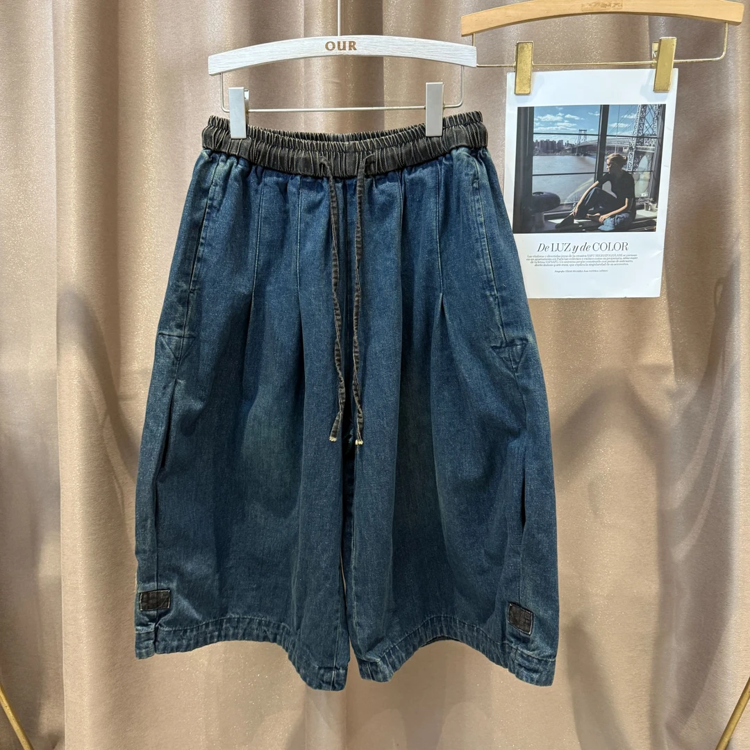 【ME抽绳牛仔裤】复古水洗牛仔裤女休闲宽松时尚百搭显瘦七分阔腿裤