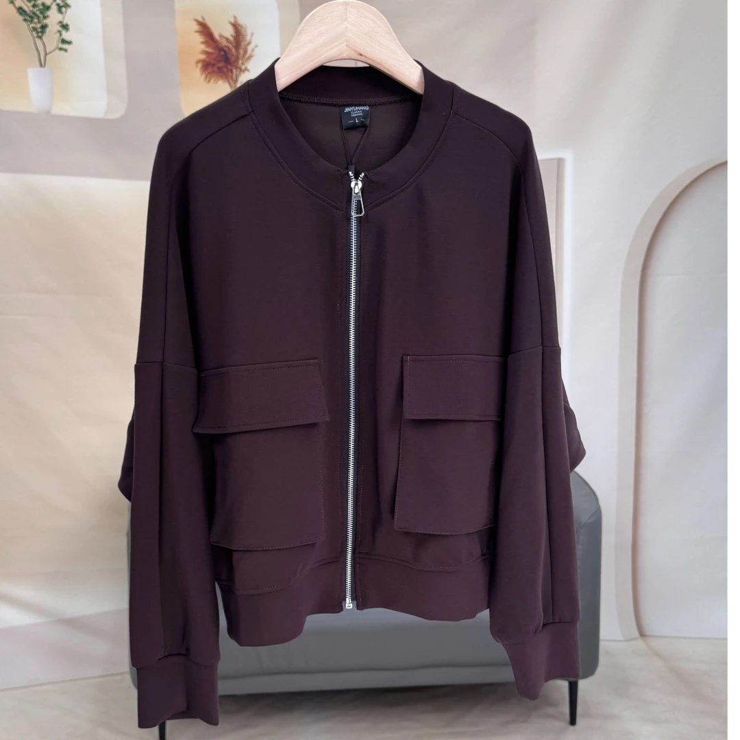 2025春季高级感又气质休闲宽松大口袋蝙蝠袖棉质短外套夹克