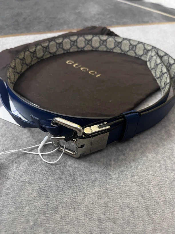 99新 GUCCI/古驰 蓝色双面满印腰带