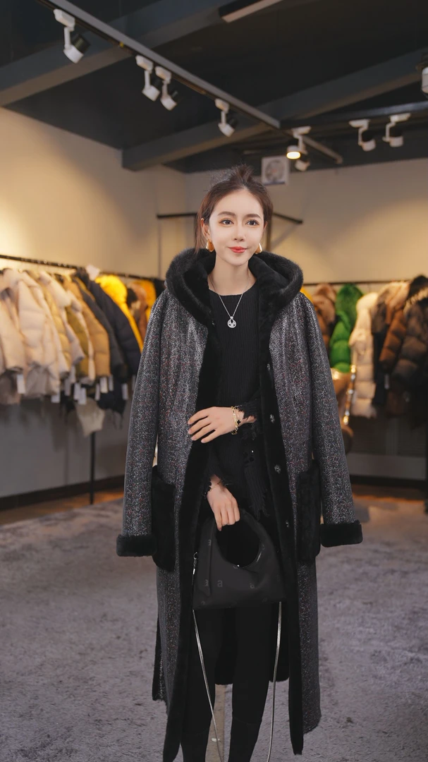 YJ【邢邢推荐】新款时尚皮毛一体外套18516