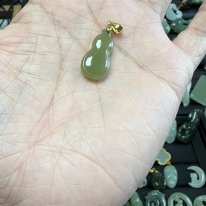 和田玉吊坠(不含链)银S925镀金镶嵌