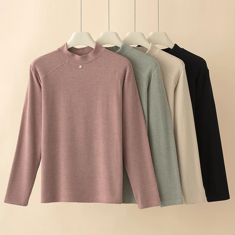 秋冬新款大码女士半高领羊绒打底衫胖mm中年妈妈内搭外穿针织衫