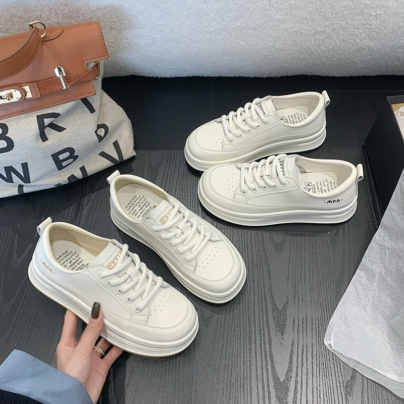 真皮网红百搭学院风小白鞋女2025春季新款厚底休闲运动鞋学生板鞋