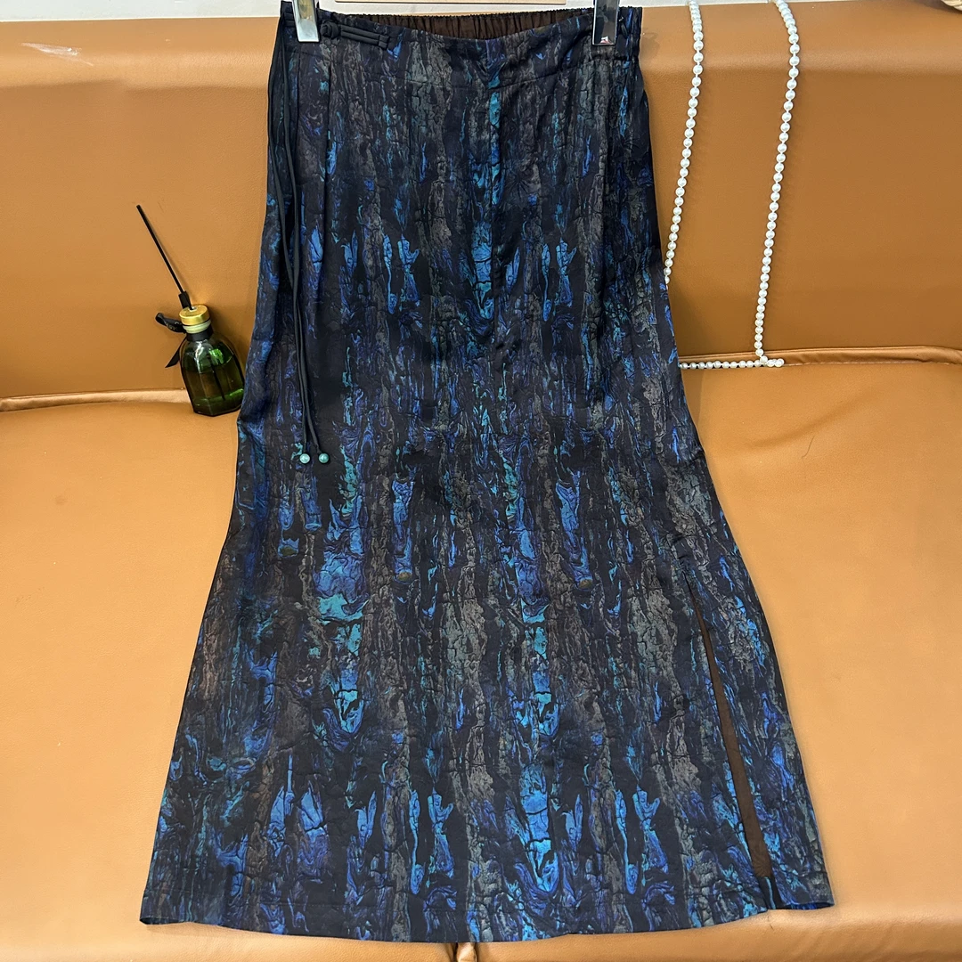 【仲夏之夜】墨池工艺新款国风香云纱老料吊珠典雅新中式半身裙