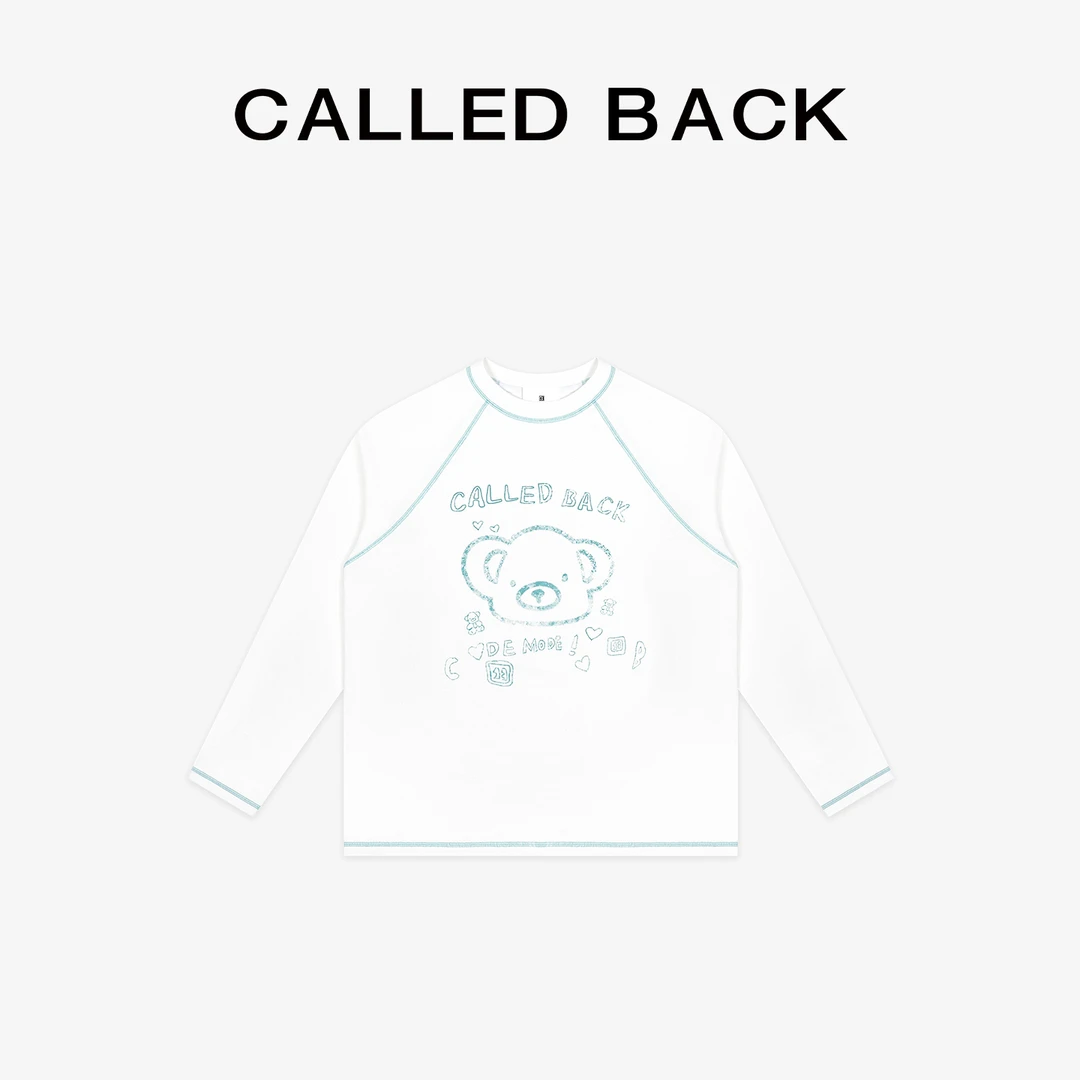 CALLED BACK长袖T恤女夏季新款圆领宽松百搭小熊印花上衣