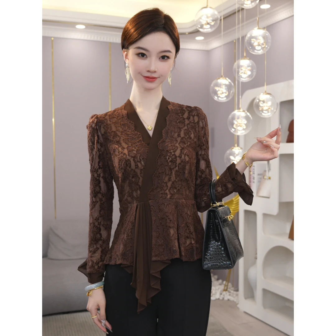 薄款现货2025年【CHUN-ZM23-Q200】高级感气质女装棕色高雅时尚上衣