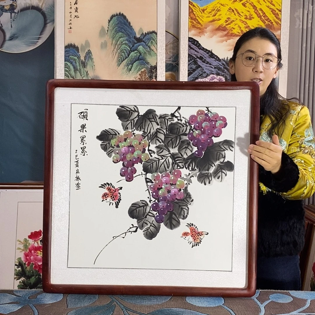国画手写手绘国画作品带框包邮62✖️62