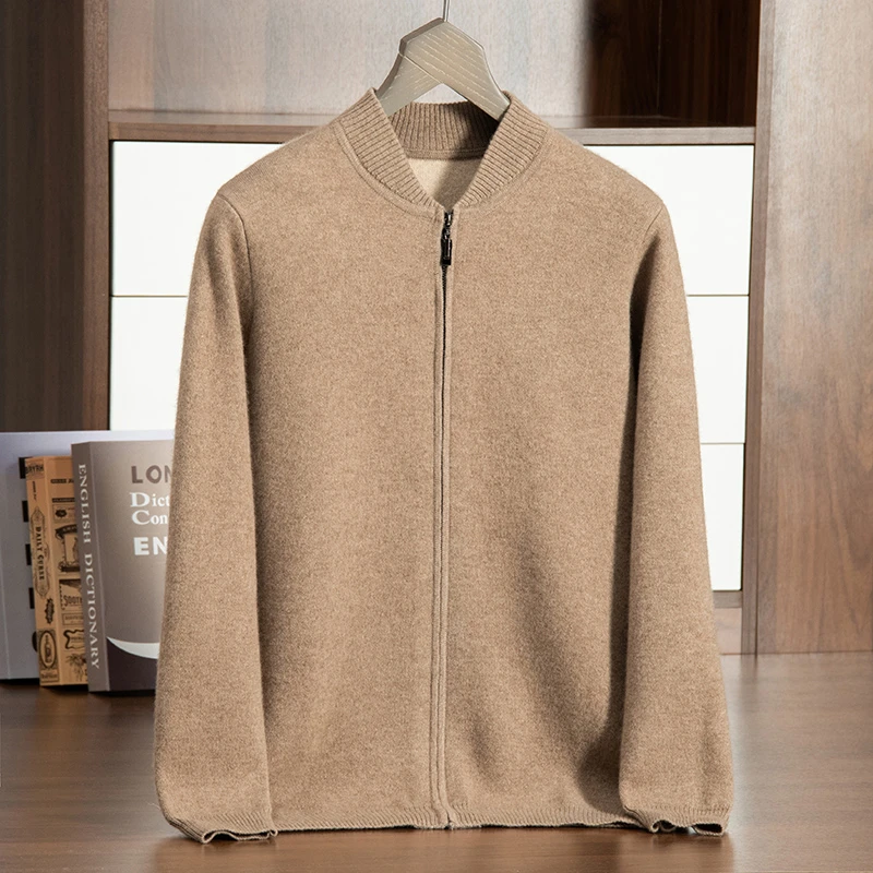 【反季特惠】男士纯山羊绒12针双层圆领空气层针织长袖拉链外套开衫