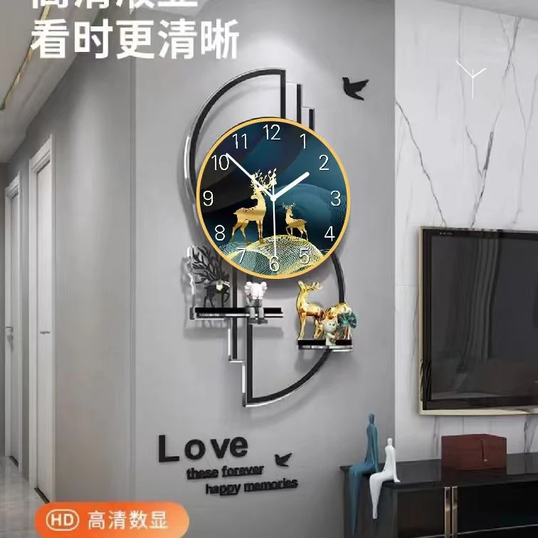 双鹿挂钟客厅家用创意挂钟高档大气可装饰挂钟（尺寸35*66）