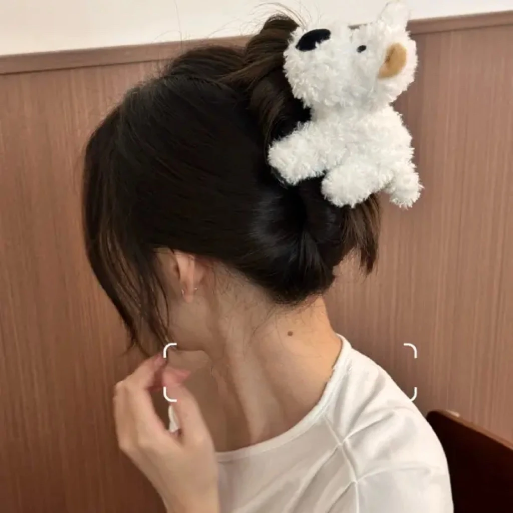 幂同款白色小狗发夹可爱毛绒西高地狗狗侧边夹顶夹发卡头饰毛绒