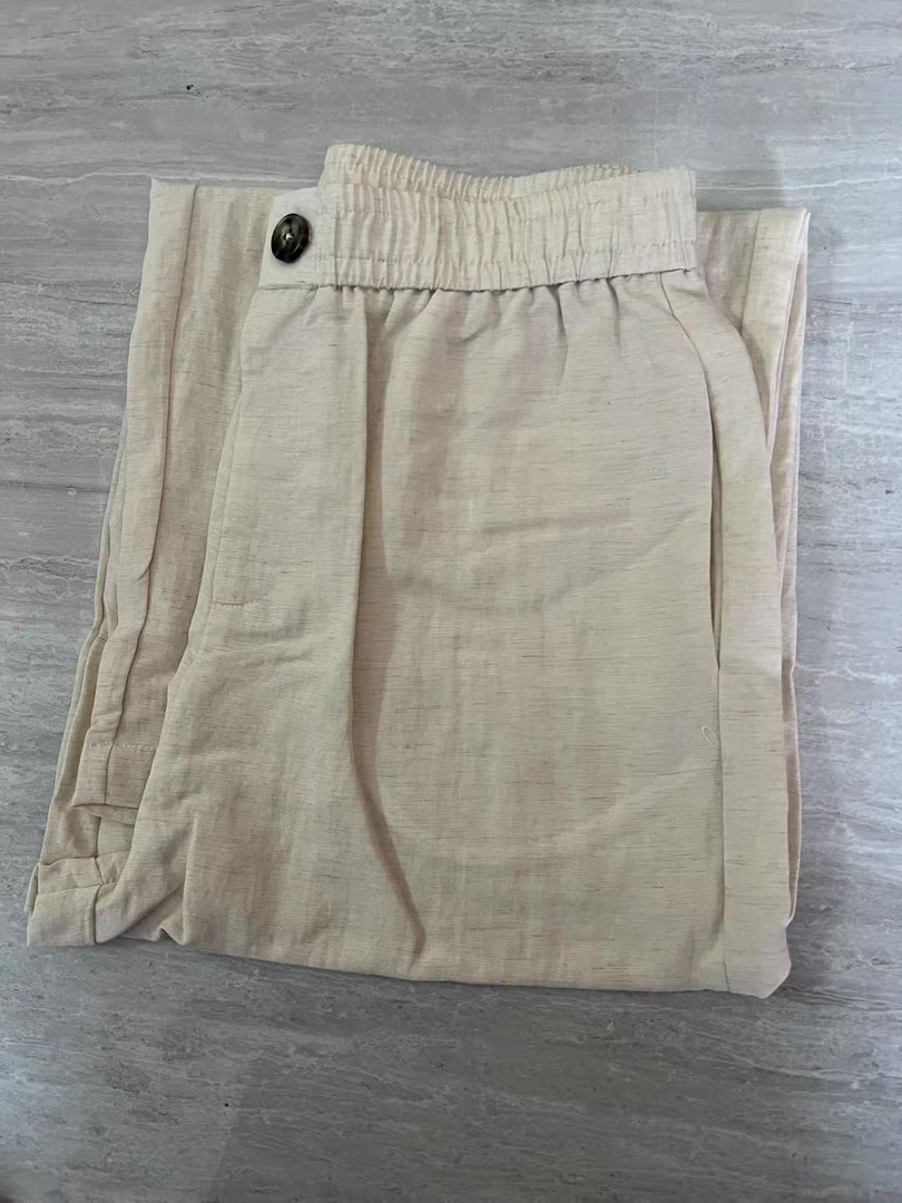 一粒扣的夏季裤子女士直筒裤口袋