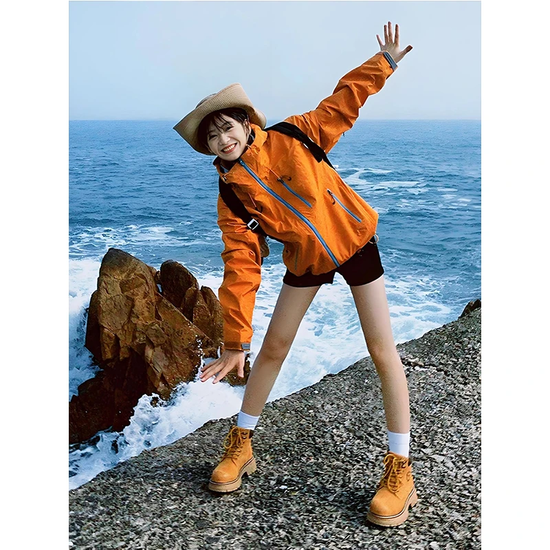 多巴胺橙色防晒衣外套男女款夏季运动速干连帽夹克户外山系登山服