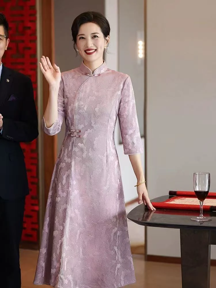 显瘦国风新中式改良秋季旗袍中袖2025新款年轻款女复古连衣裙春秋