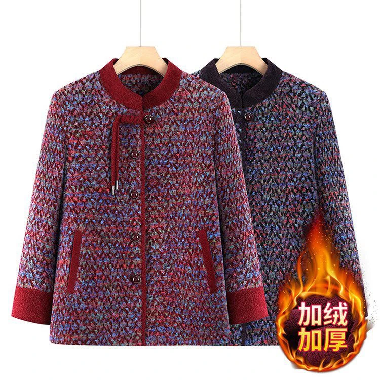 中老年妈妈秋冬季洋气水貂绒宽松外套舒适秋装加绒妈妈装