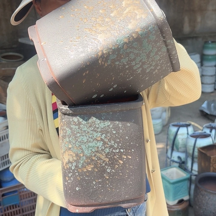 紫砂茶碗泼墨方两个口径15.5*20