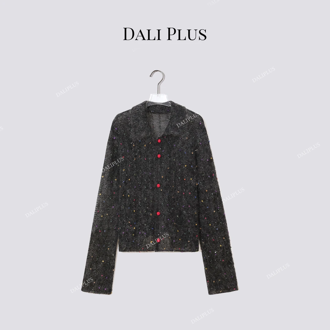 DALI PLUS“红纽扣烟花针织”美丽诺羊毛马海毛针织上衣-D5CH5126