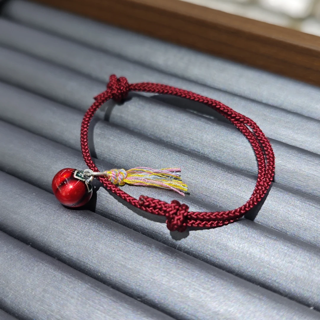 足银手链 足银滴油红柿子编绳手链5672