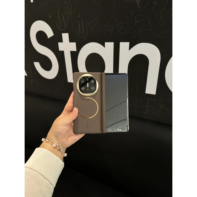 适用于华为Matex6/Matex5纤维纹磁吸中轴折叠手机壳 裸机质感