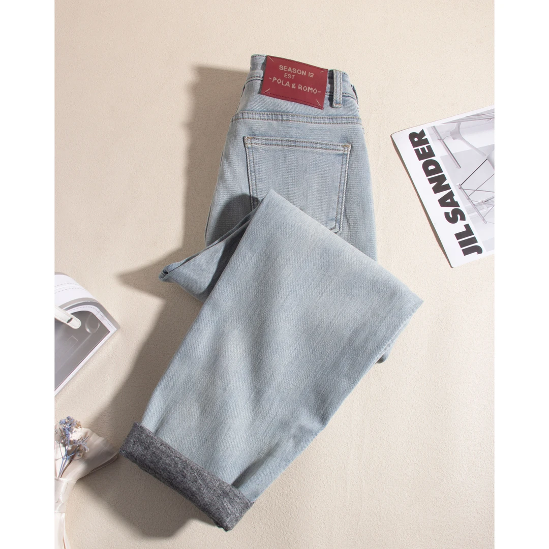 98183-浅蓝色抓毛哈伦牛仔裤女老爹裤