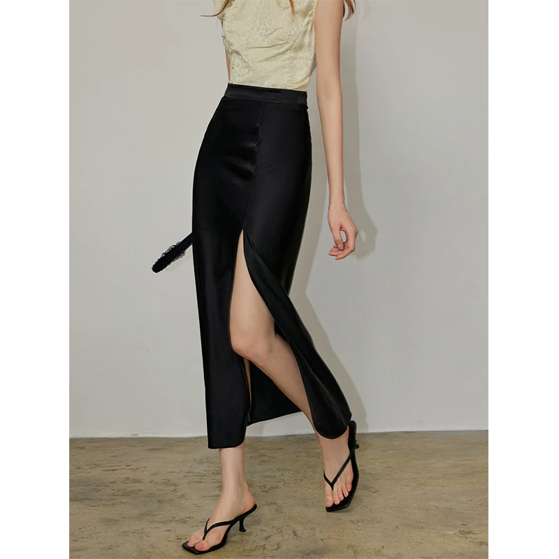 断码折扣|法式复古高腰黑色包臀裙侧开叉显瘦半身裙MSBHQ0110