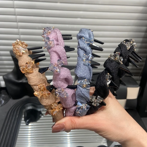 E4152 高级感气质水钻发箍碎发整理带齿防滑波浪发卡头箍头饰