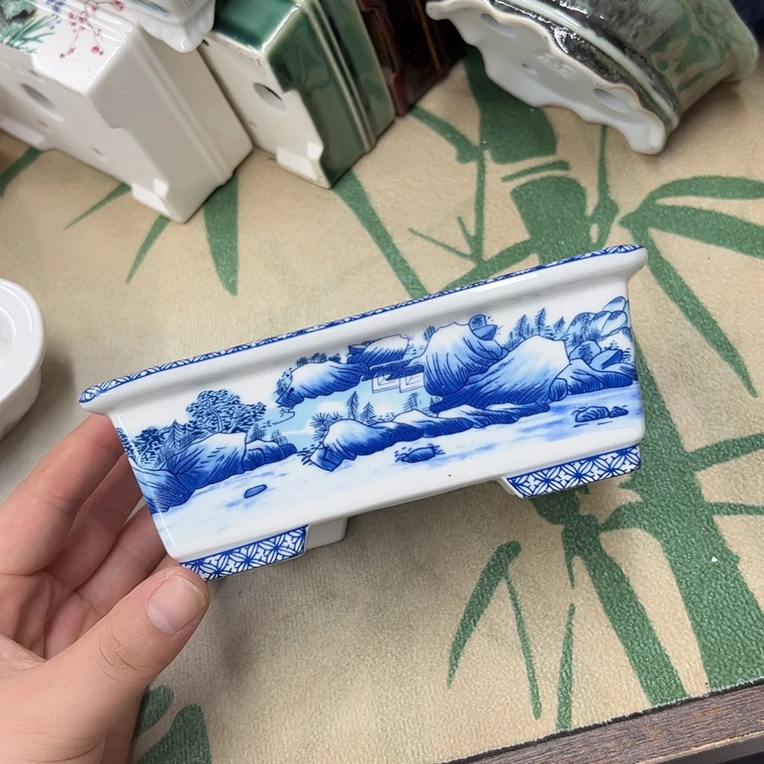 紫砂花盆822号瑕疵15/12/5cm仿手绘青花长方