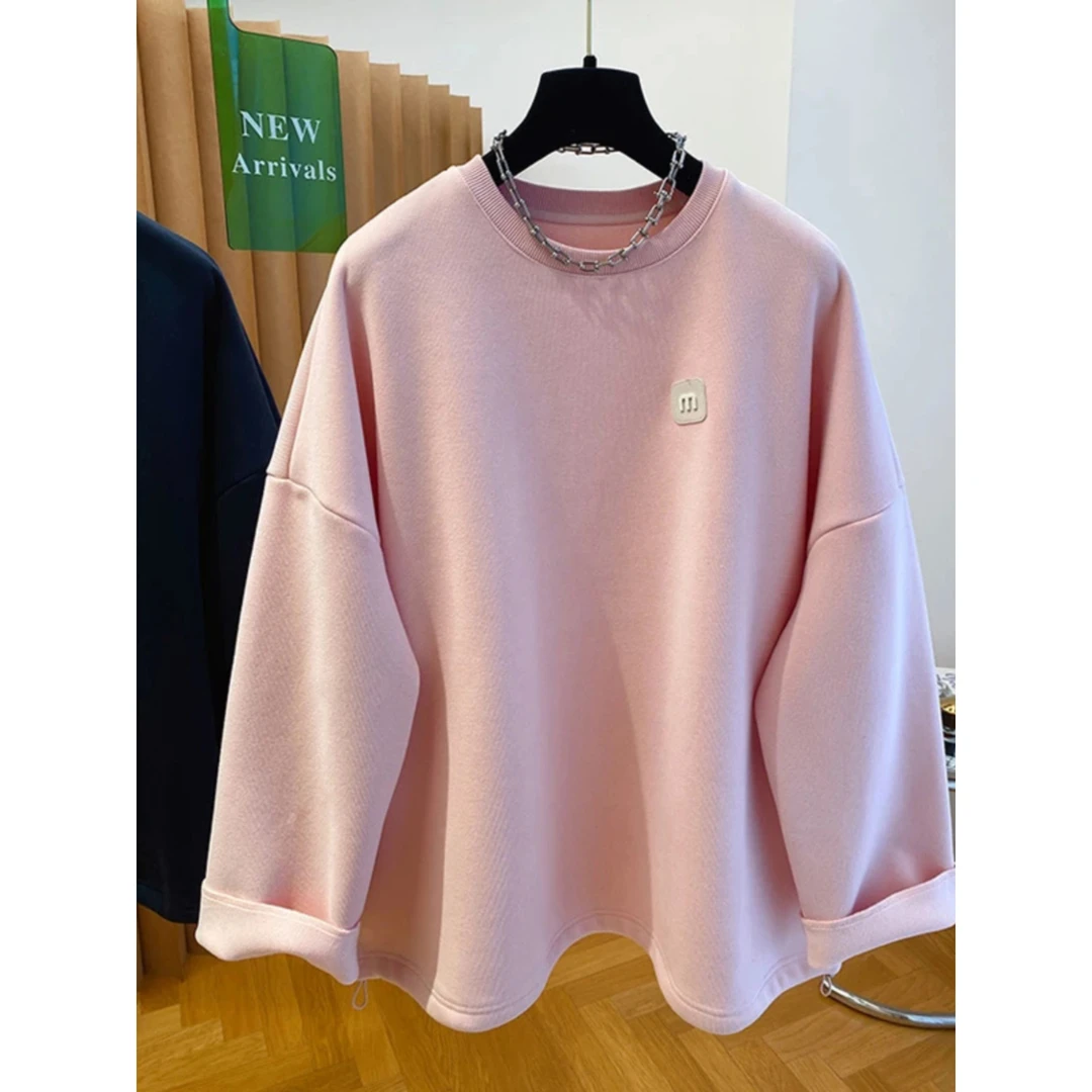 圆领卫衣女2024秋冬新款胖妹妹设计感小众宽松加绒加厚上衣高级感