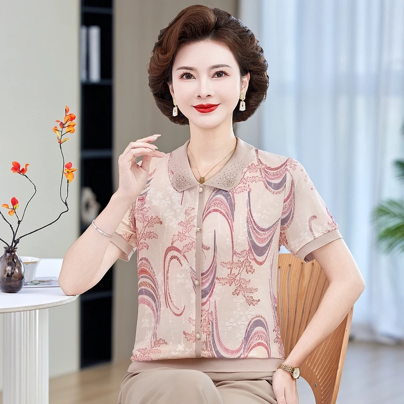 2025年阔太太气质中老年女装上衣新款夏季送妈妈短袖T恤40-50岁