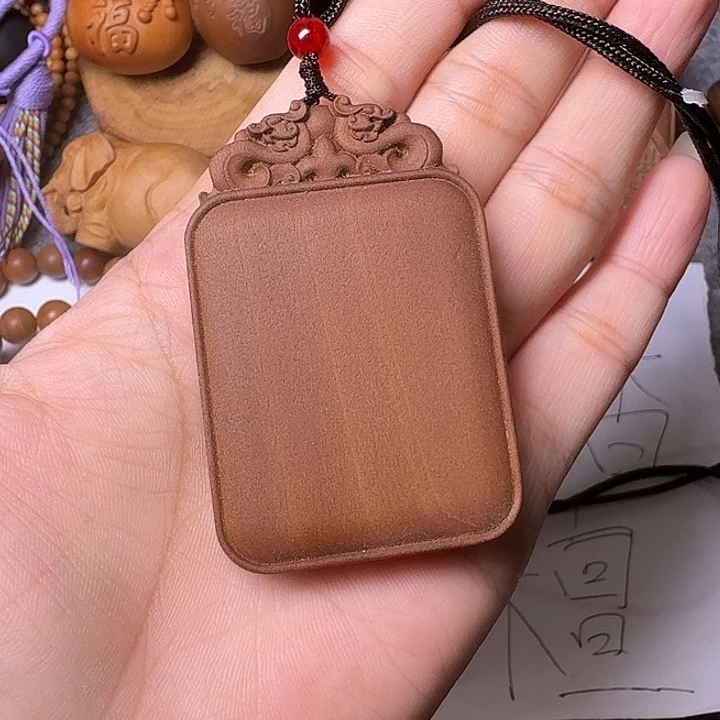 手串/手链檀香木老山檀香精雕双龙平安无事牌