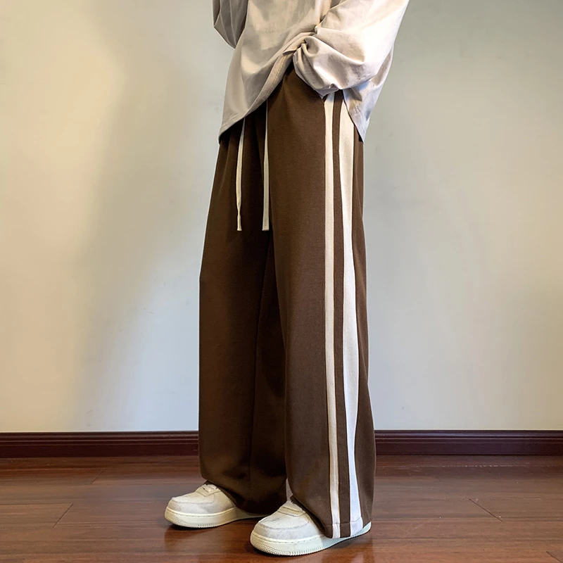 潮流简约高街百搭运动直筒裤宽松ins卫裤休闲裤垂感港风条纹春秋