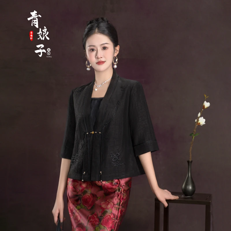 青娘子香云纱（书煜）复古刺绣薄款宽松春夏日常中式汉服开衫-60049