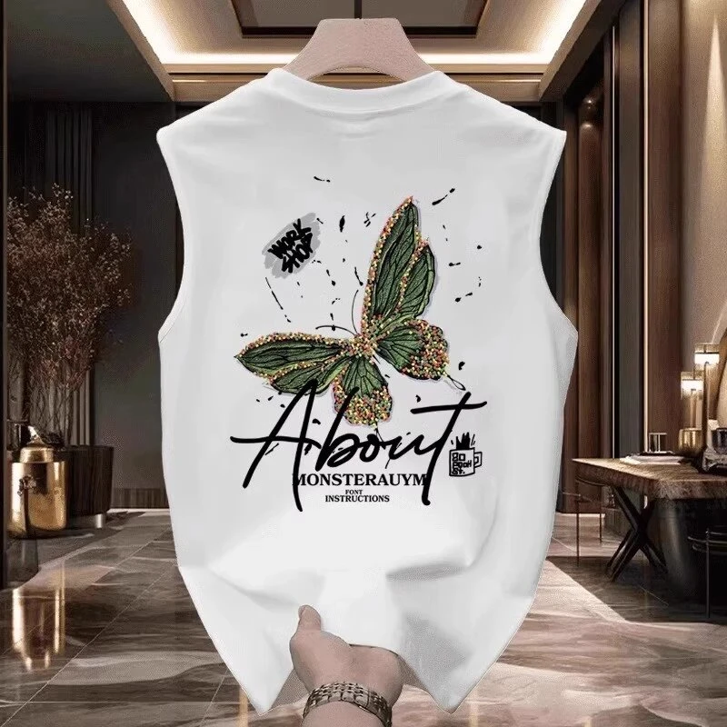 仓石一树夏季美式无袖背心男宽松休闲轻奢感运动坎肩个性潮流上衣