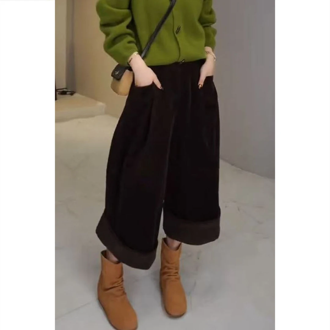 艾塔莉秋季新款长裤小众卷边休闲裤纯色百搭宽松阔腿裤显瘦修身女