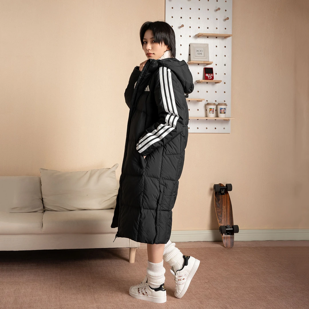 阿迪达斯官方长款连帽羽绒服男冬季休闲保暖潮流外套运动服KC2498