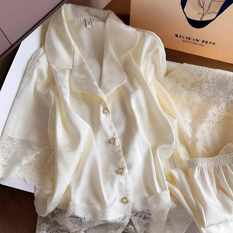 2025夏季留洋千金重工蕾丝高级感睡衣女甜美少女短袖家居服送闺蜜