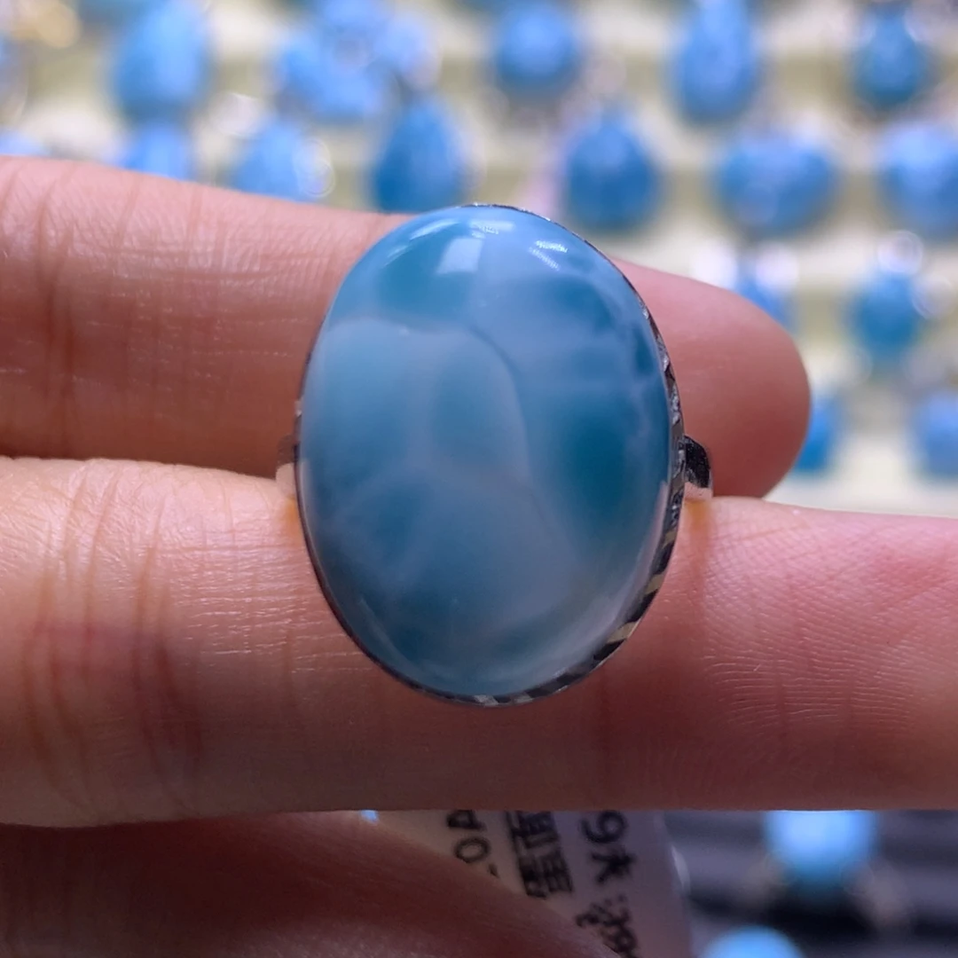 针钠钙石（海纹石）银S925镶嵌戒指蛋面戒指