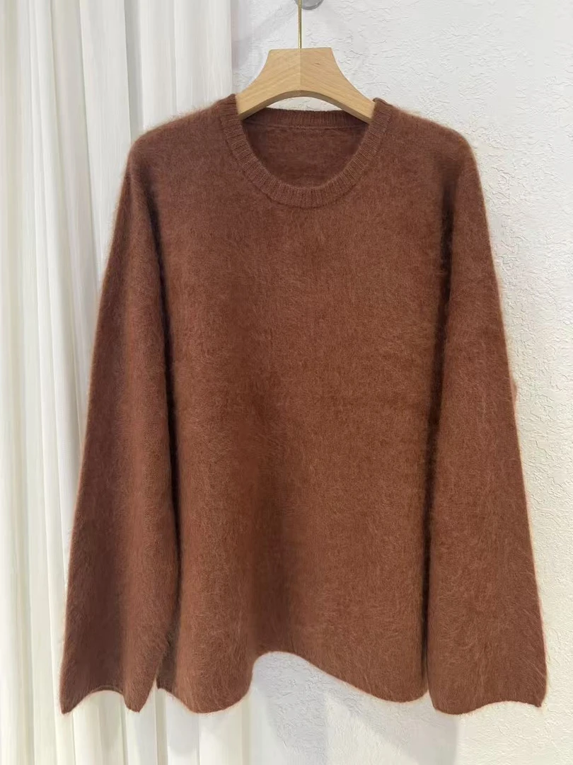 山羊绒拉绒重磅双层加厚宽松慵懒风圆领-1026