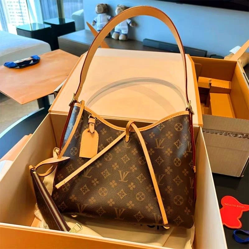 实物带标L子母包新款芯片carryall真皮V托特单肩斜挎印花包