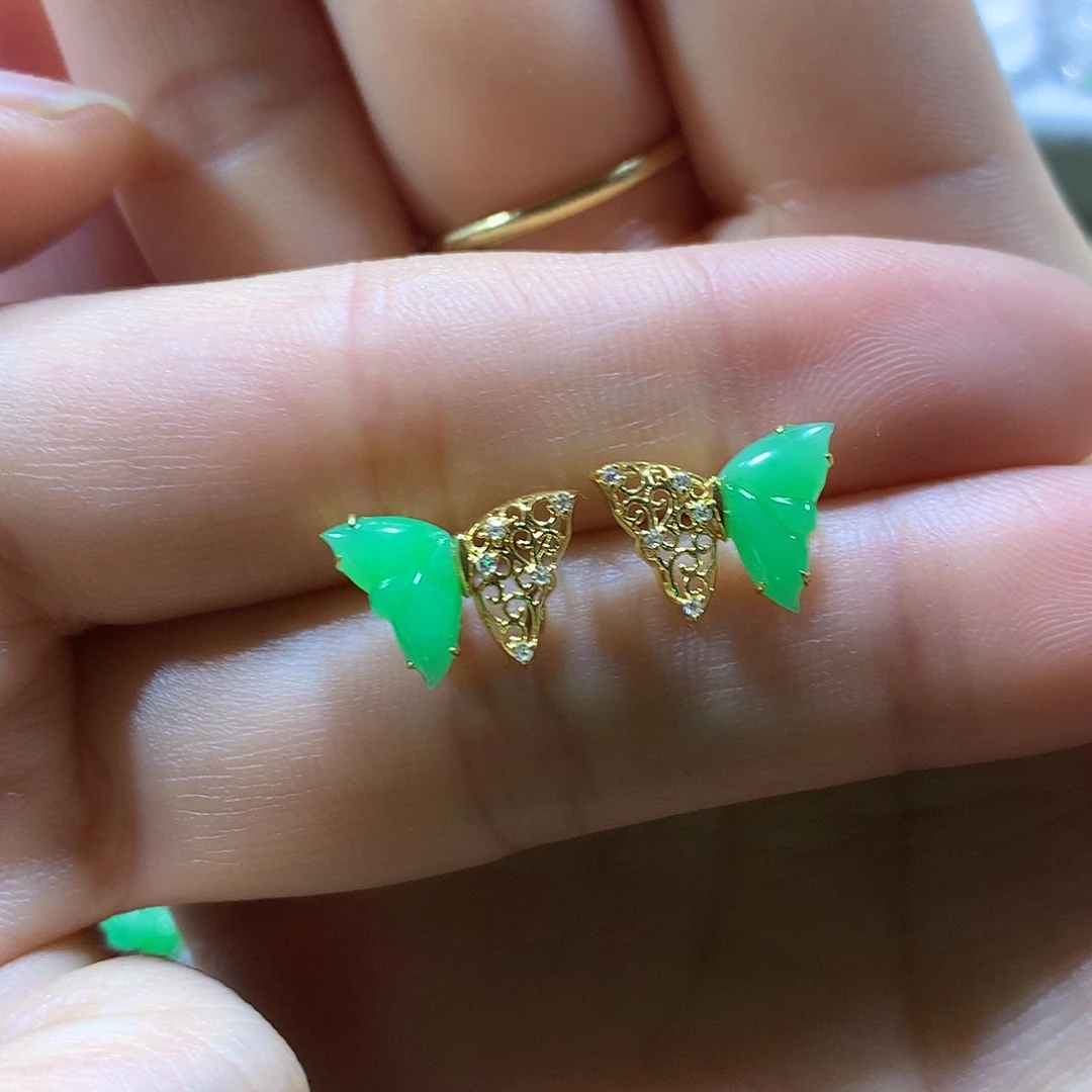 吊坠(不含链)18K金镶嵌翡翠耳钉