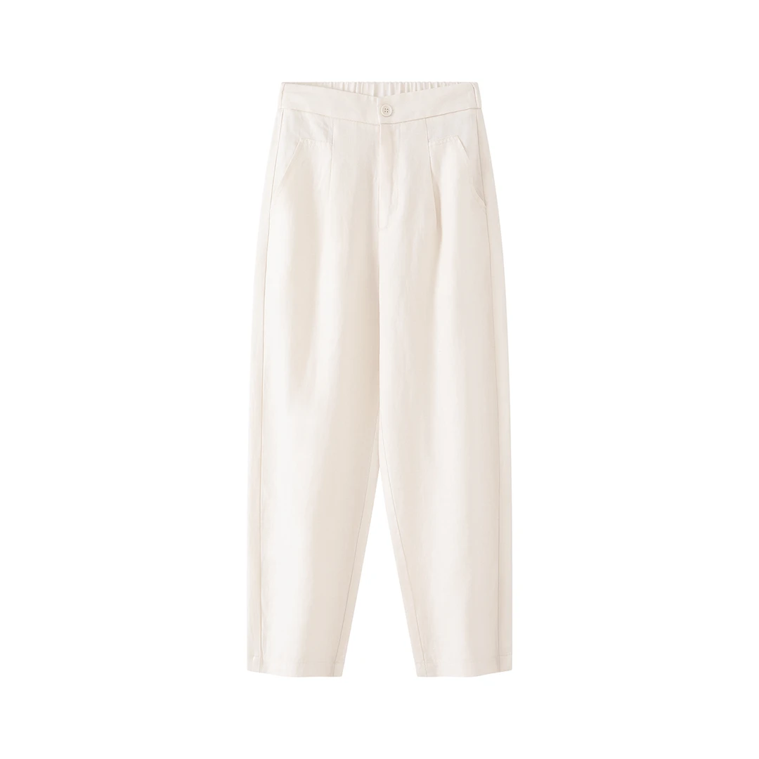 夏天的裤子~亚麻天丝9分裤~松紧腰休闲裤宽松裤女修萝卜裤饰腿型