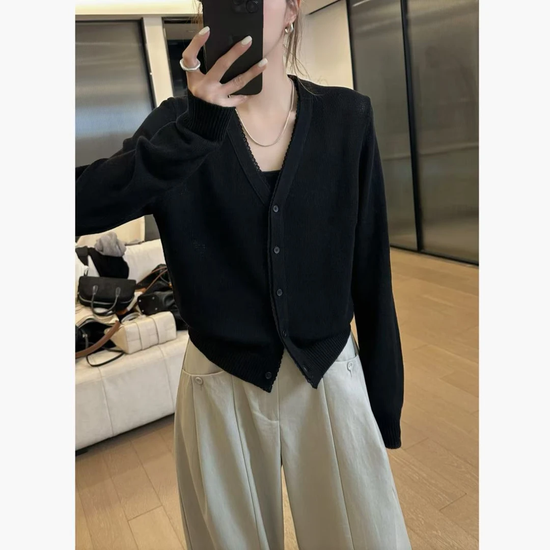 小静静一会【V领针织开衫】2025春夏极简显瘦针织衫 2502C331