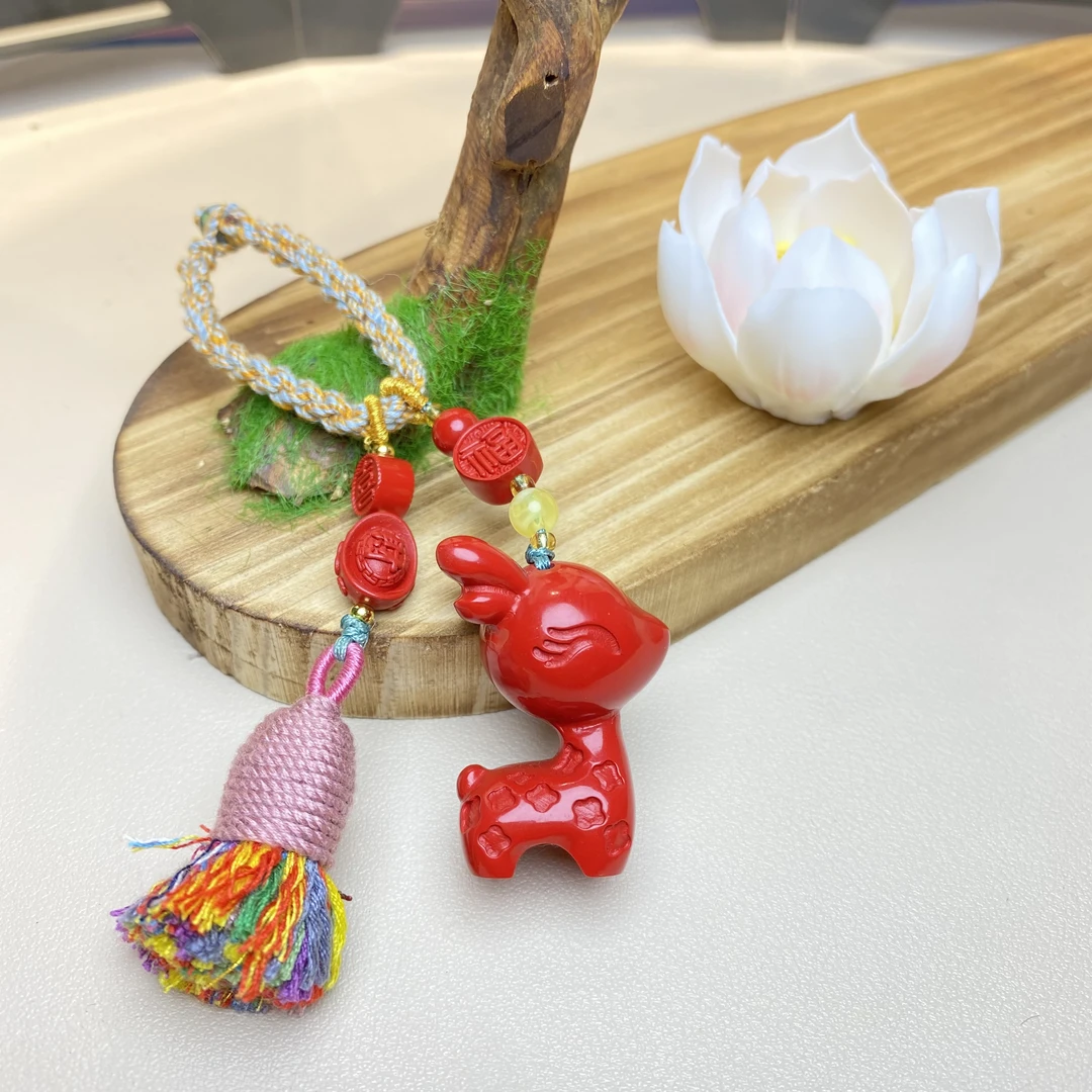 含辰砂工艺品高含量朱砂红纱设计款一路有你小鹿包挂爆款钥匙扣